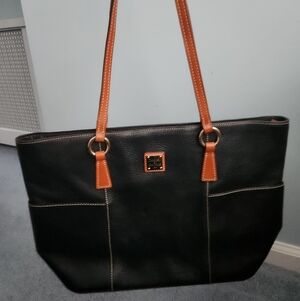 NWT Dooney & Bourke Helena Black Leather Tote with Tan Straps